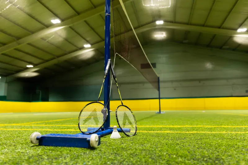 A badminton net post